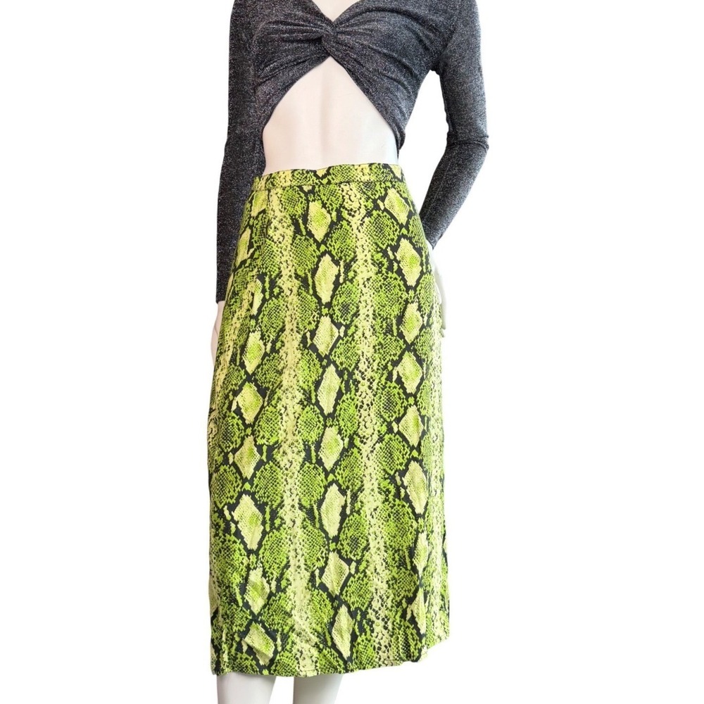 Motel Vintage Y2K Snakeskin Skirt Neon Green Slit Indie Sleaze Grunge Rave Small